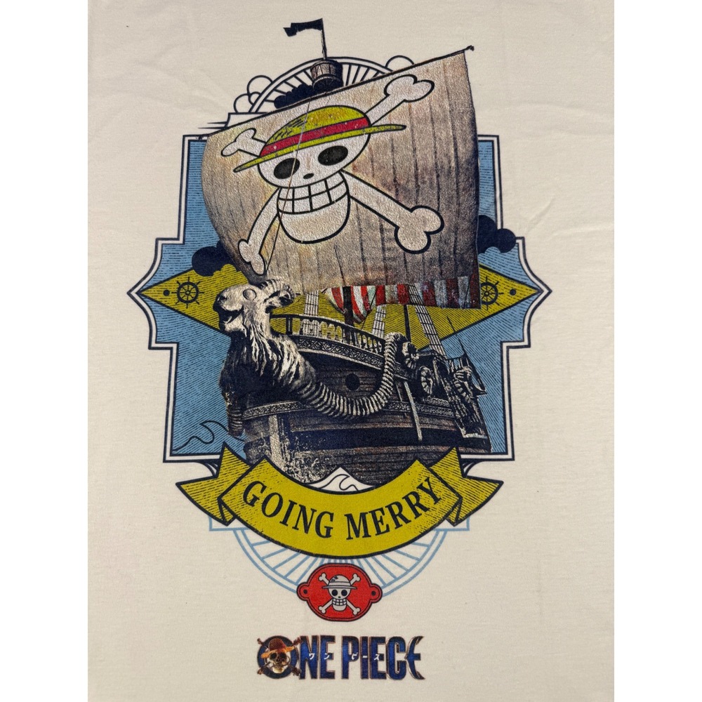 Netflix One Piece Going Merry Graphic T-Shirt Mens XL Cream Cotton Short Sleeve
